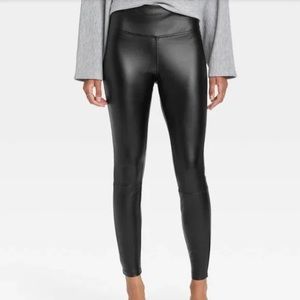 Women’s High-Waisted Faux Leather Ankle Leggings - A New Day - Black XL